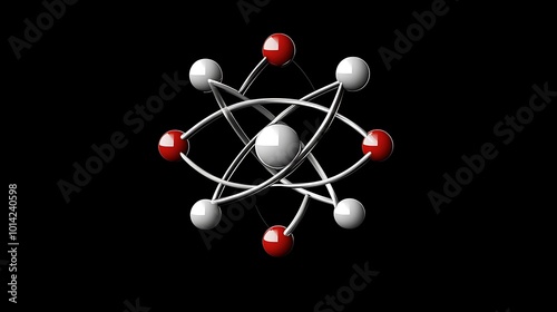 A 3D rendering of an atomic model with a black background.