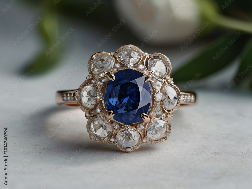 A stunning gold and silver ring with a central blue gemstone. A stunning gold and silver ring with a central blue gemstone.