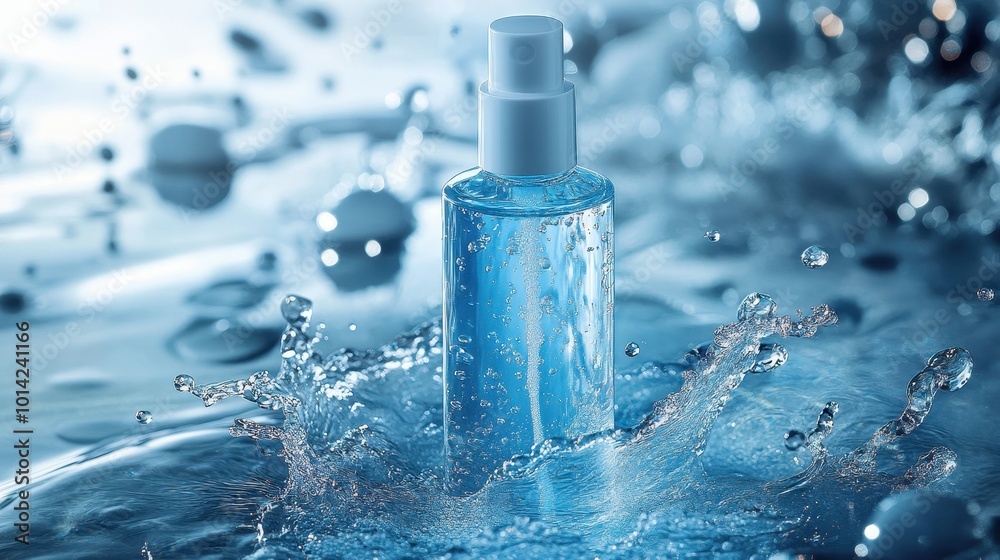 Clear skincare product in aqueous essence toner foam. Clear skincare product in aqueous essence toner foam.