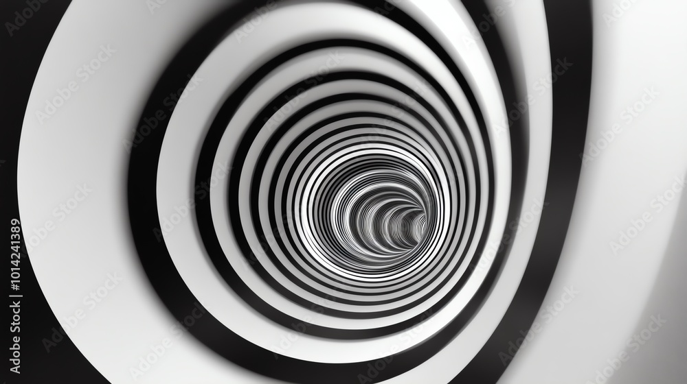 Fototapeta premium Abstract spiral pattern in black and white, creating a sense of depth and movement.