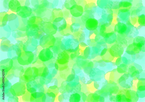 水彩、手描き、にじんだ、水玉、グリーン、イエロー、バック、背景