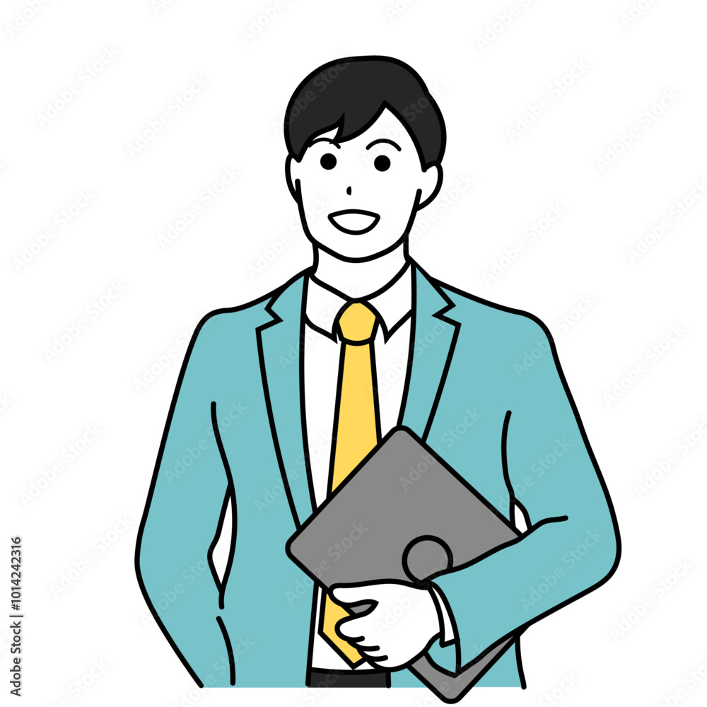 パソコンを抱えたビジネスマンのイラスト