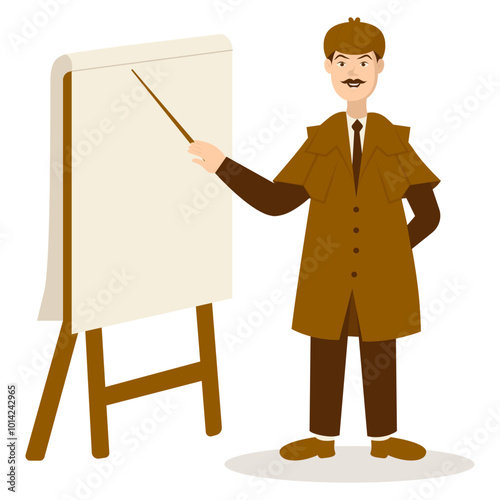 Detective Profession Cartoon Illustration. Isolated on White Background. Vector Character Design.