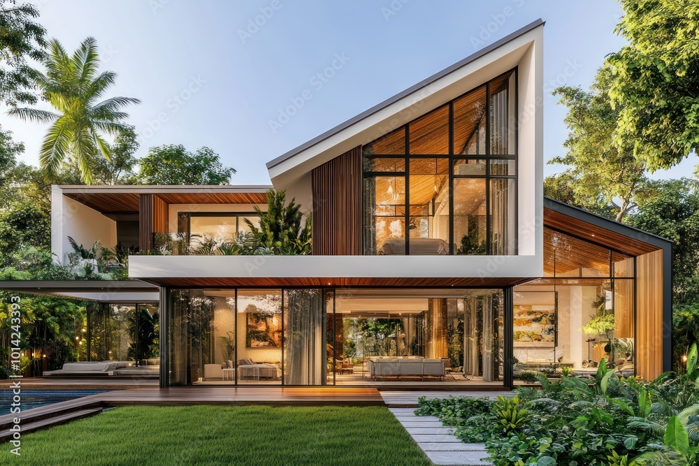 Modern House with Pool and Lush Greenery Modern House with Pool and Lush Greenery