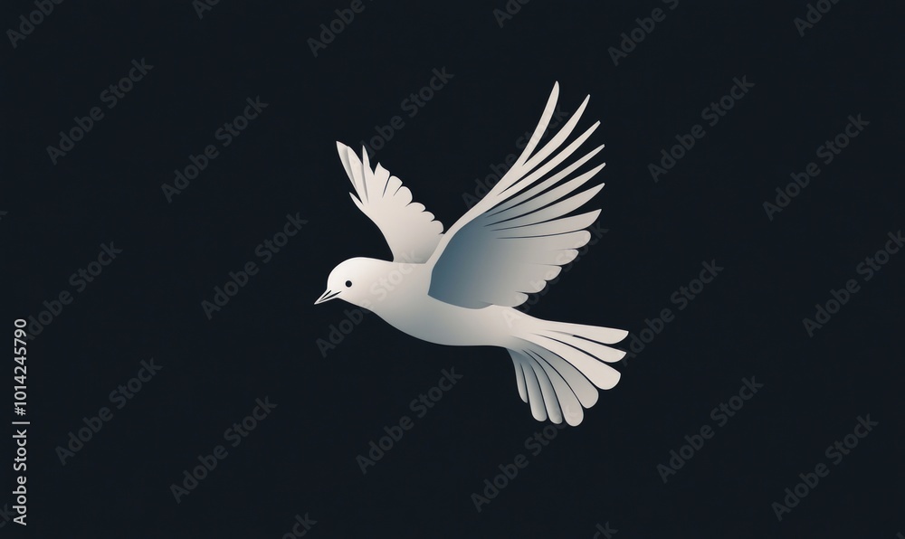 Fototapeta premium A white dove in flight against a dark background, symbolizing peace, hope, and freedom.