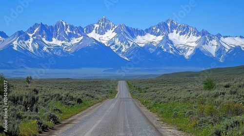 A scenic road stretching across a vast plain, leading toward distant mountains with a clear sky above