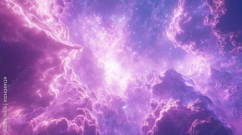 A vibrant cosmic nebula with swirling clouds of pink and purple gas, illuminated by distant stars. A vibrant cosmic nebula with swirling clouds of pink and purple gas, illuminated by distant stars.