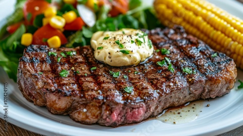 Grilled Steak with Corn and Fresh Salad Platter