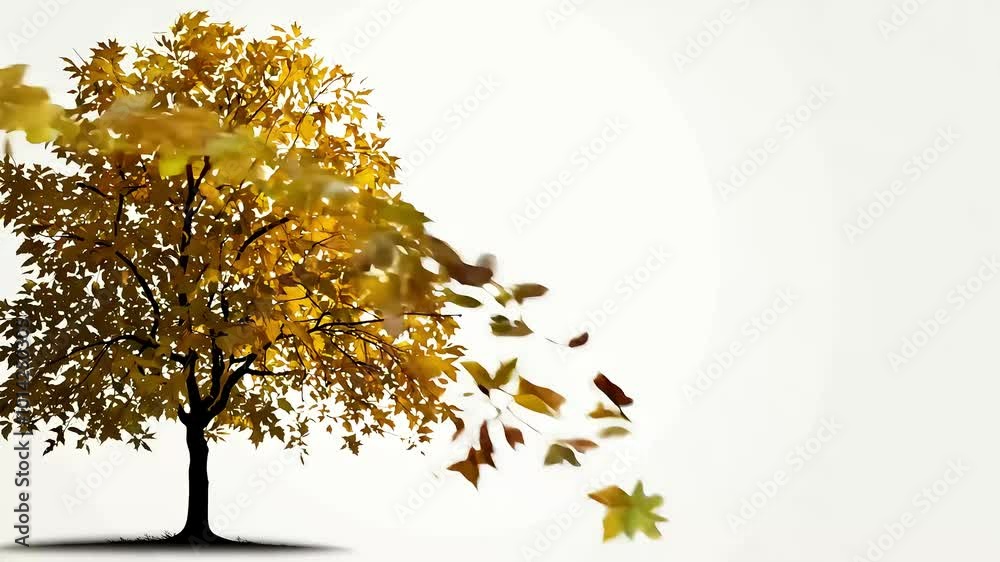 beautiful fullsized autumn tree sways gently wind leaves falling gracefully olated alpha channel withblack white luminance matte footage perfect digital composition visual storytelling yellow leaf