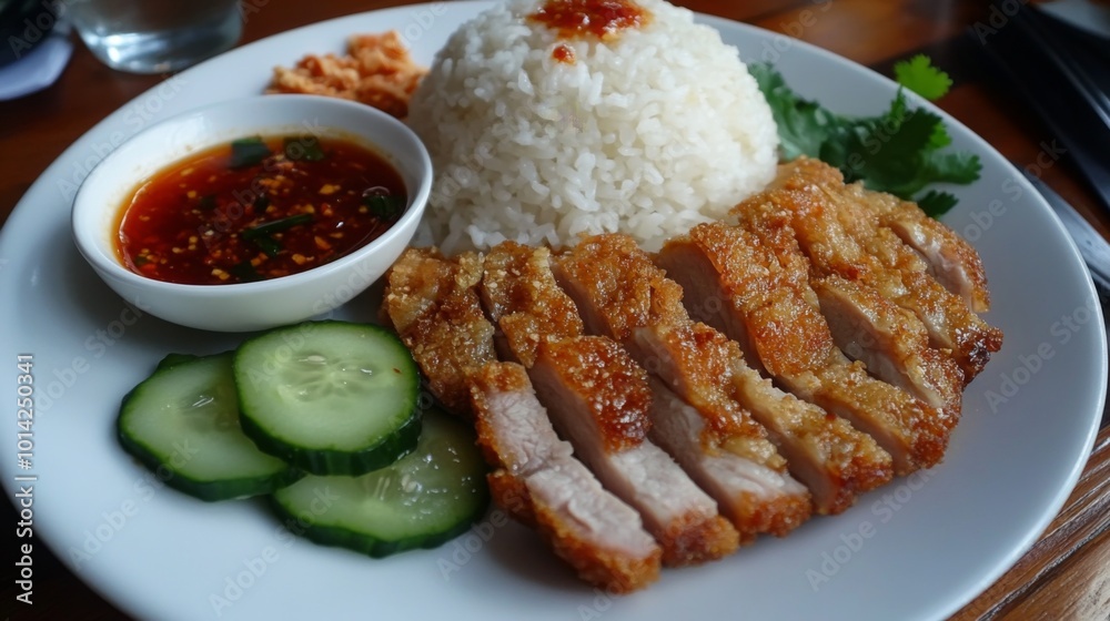 Crispy Chicken Rice Plate with Dipping Sauce Crispy Chicken Rice Plate with Dipping Sauce