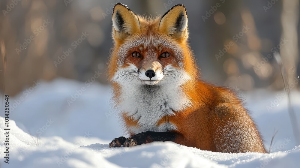 Obraz premium Playful fox, a cute and beautiful animal, in winter snow, nature wildlife, with adorable mammal fur, in an outdoor canine portrait