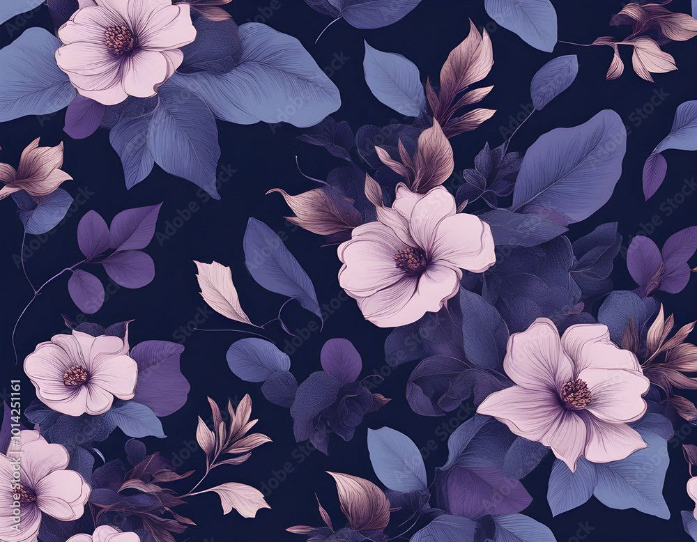 Beautiful seamless vector floral pattern a dark blue purple background Beautiful seamless vector floral pattern a dark blue purple background