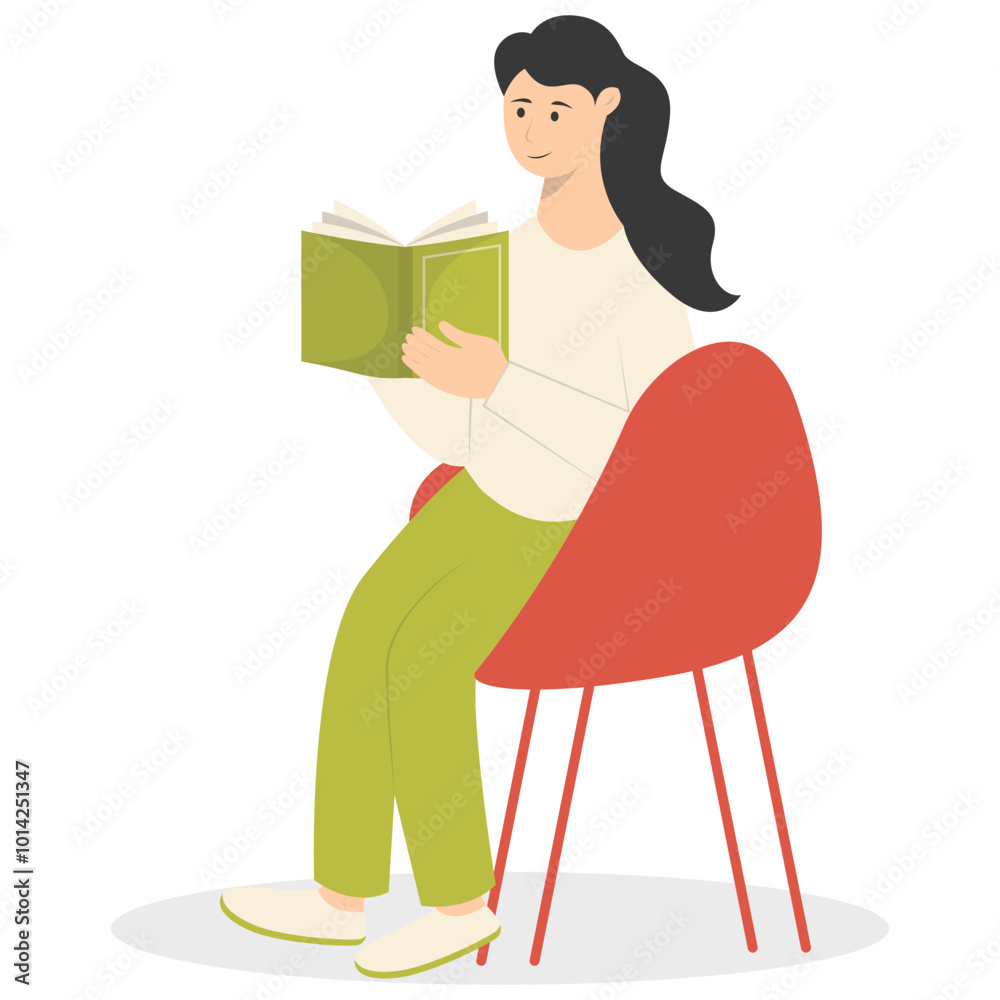 People Sitting While Reading Book Illustration. Flat Cartoon Vector Character. People Sitting While Reading Book Illustration. Flat Cartoon Vector Character.