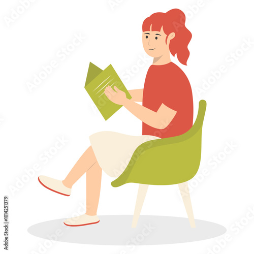 People Sitting While Reading Book Illustration. Flat Cartoon Vector Character.