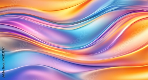 Abstract background with flowing, vibrant, colorful liquid waves in pink, blue, orange and purple.