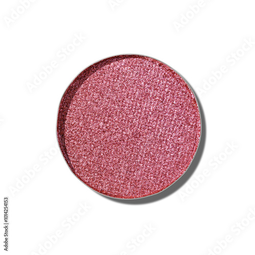 Closeup of shiny red, purple color eyeshadow, bright shade, isolated on white background at sunlight, detail texture, Glitter Swatch makeup powder for cosmetics, beauty product, makeup