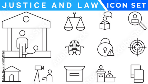 Law and justice line icons collection. Big UI icon set in a flat design. Thin outline icons pack.