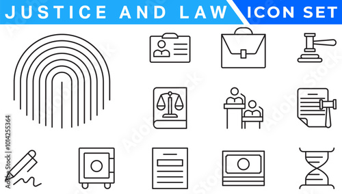 Law and justice line icons collection. Big UI icon set in a flat design. Thin outline icons pack.