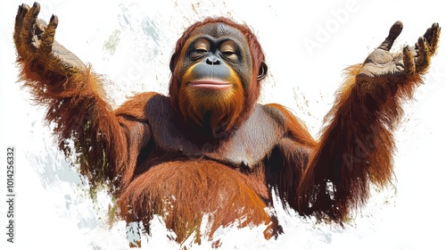 ai generated illustration happy adult orangutan against white background photo