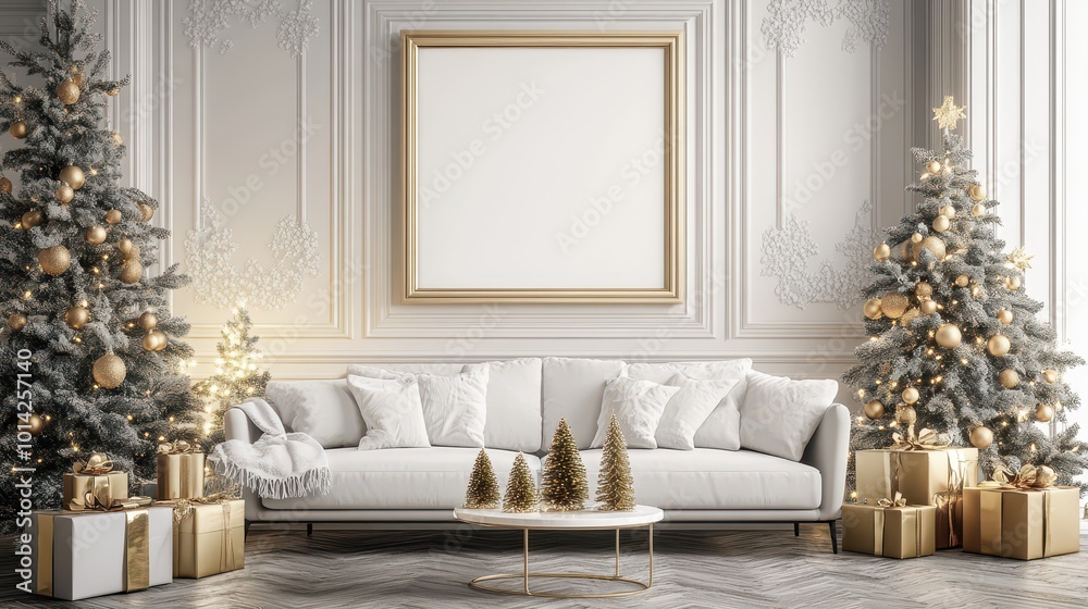 Stylish Interior Design Background. Christmas Frame Mock up. Generative AI. Stylish Interior Design Background. Christmas Frame Mock up. Generative AI.