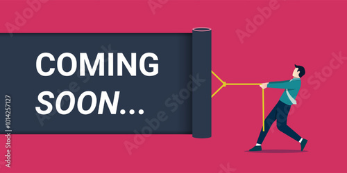 Coming soon message written on ripped black paper background, revealing text of coming soon concept