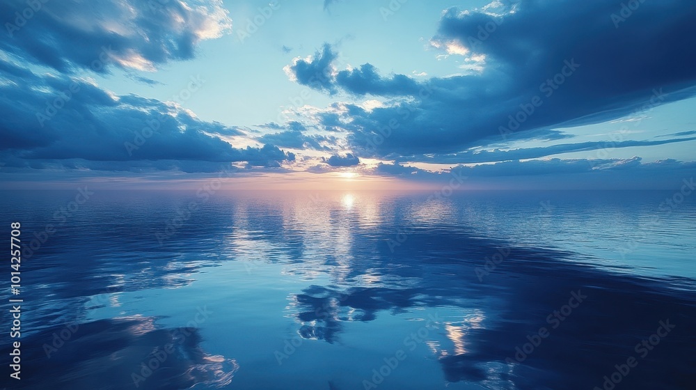 Fototapeta premium Night clouds beautifully reflected on calm water at dusk