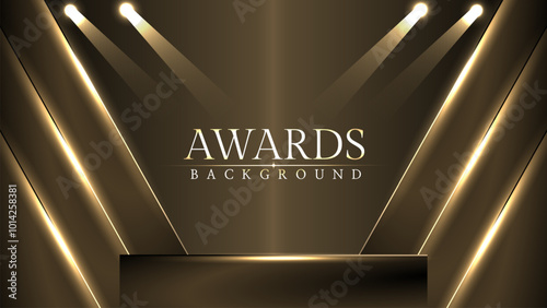 Award luxury elegant gold glowing line with lighting effect sparkle on black awards graphics background. Lines growing elegant shine spark. Premium congratulations card. Event invitation.