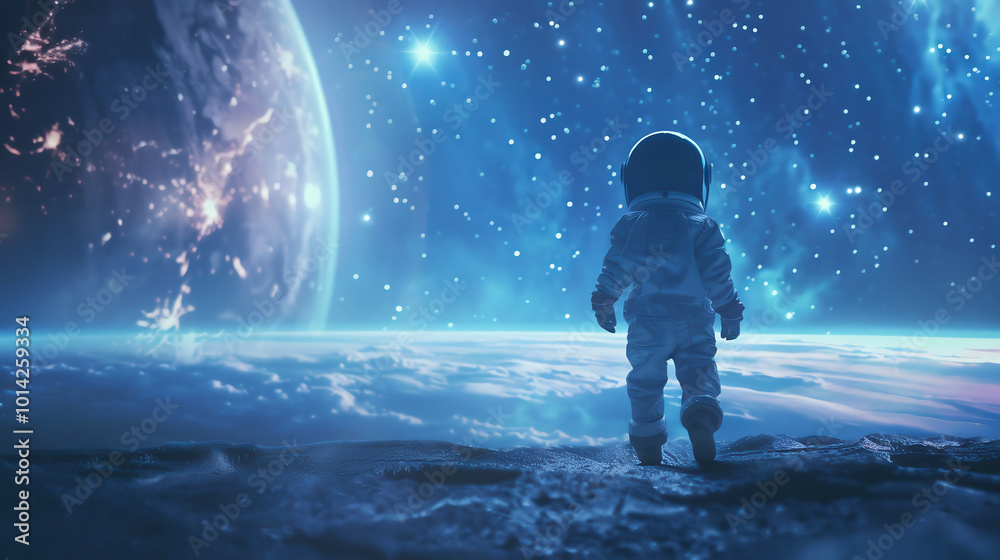 Naklejka premium 惑星にいる宇宙飛行士二Generative AI