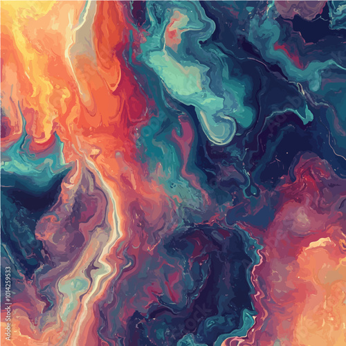 A striking abstract background with vibrant orange and blue acidic designs, ideal for bold artistic and graphic design projects.