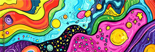 A vibrant, colorful doodle-style abstract painting background with kidcore aesthetics. Ideal for playful and youthful graphic designs.