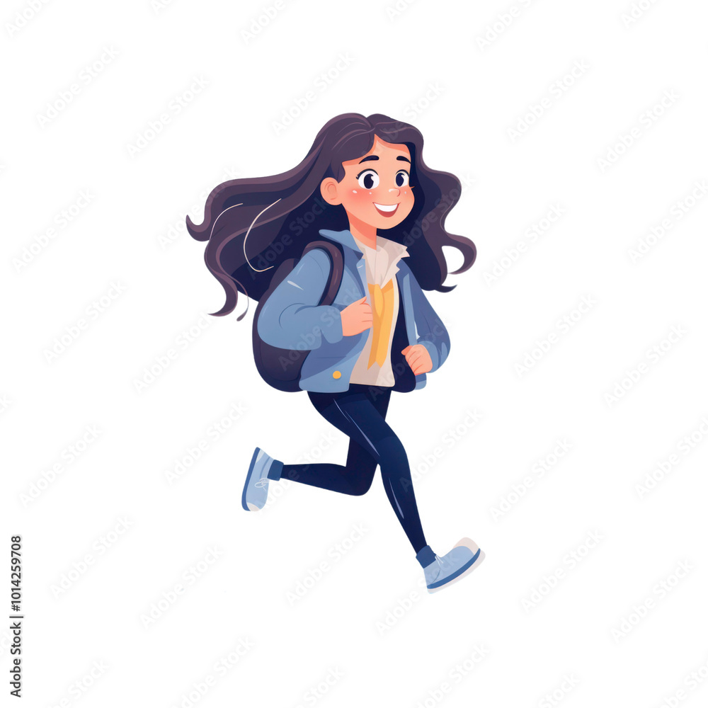 A cheerful girl running with pink shoes and a yellow backpack is suitable for lifestyle, travel, education, outdoor, and active themes. Generative AI A cheerful girl running with pink shoes and a yellow backpack is suitable for lifestyle, travel, education, outdoor, and active themes. Generative AI
