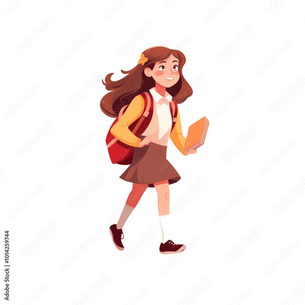 A cheerful girl running with pink shoes and a yellow backpack is suitable for lifestyle, travel, education, outdoor, and active themes. Generative AI A cheerful girl running with pink shoes and a yellow backpack is suitable for lifestyle, travel, education, outdoor, and active themes. Generative AI