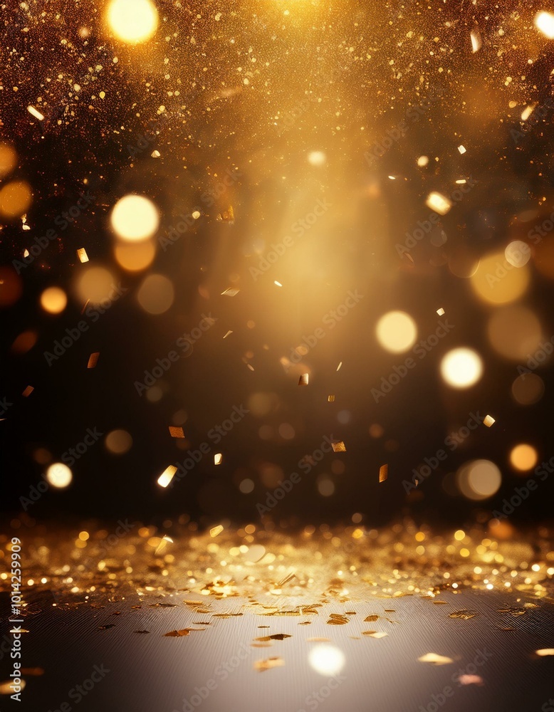 Golden confetti falls on a dark background Golden confetti falls on a dark background