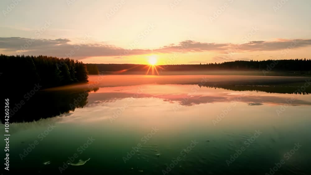 A serene sunrise over a misty lake creates a soft golden atmosphere with the still water reflecting the morning light. The surrounding forest adds to the peaceful and quiet ambiance. A serene sunrise over a misty lake creates a soft golden atmosphere with the still water reflecting the morning light. The surrounding forest adds to the peaceful and quiet ambiance.