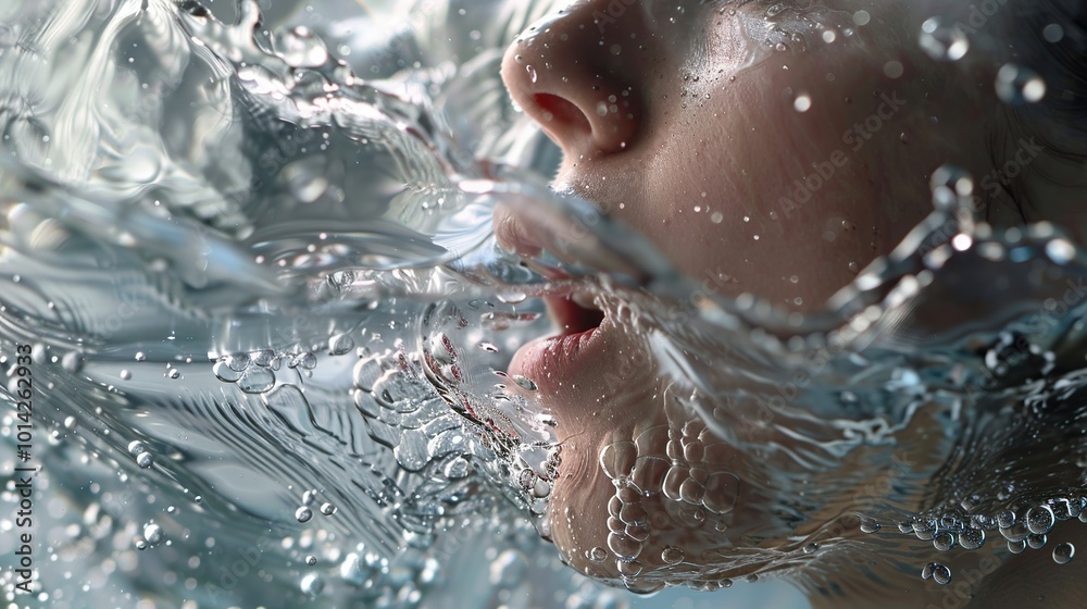Fototapeta premium Closeup portrait of young beautiful woman with water splash on her face