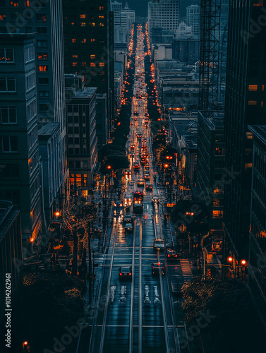 Busy city lights at night