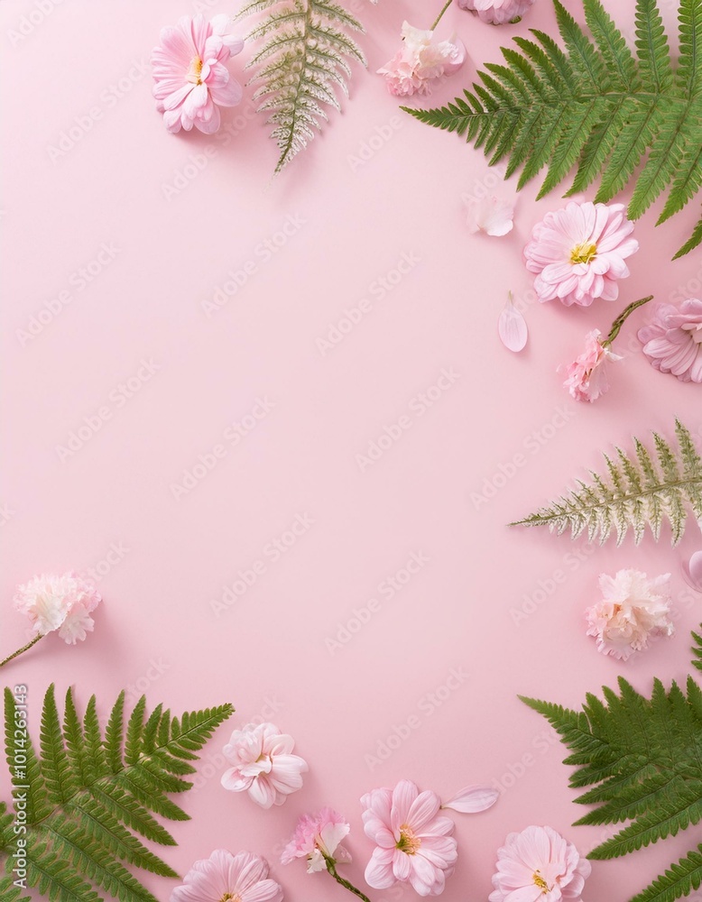 Pink floral frame on pink Pink floral frame on pink
