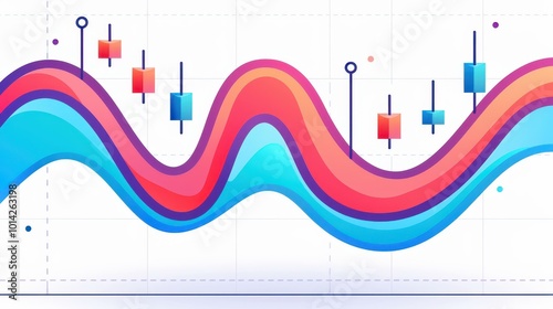 A digital chart shows a decline, featuring candlestick patterns against a whiteblue grid that highlights market trends. photo