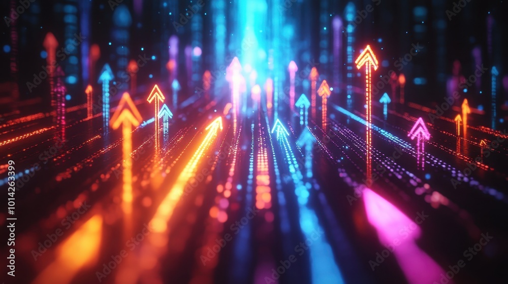 Glowing Arrows Pointing Upwards in a Dark Background Glowing Arrows Pointing Upwards in a Dark Background