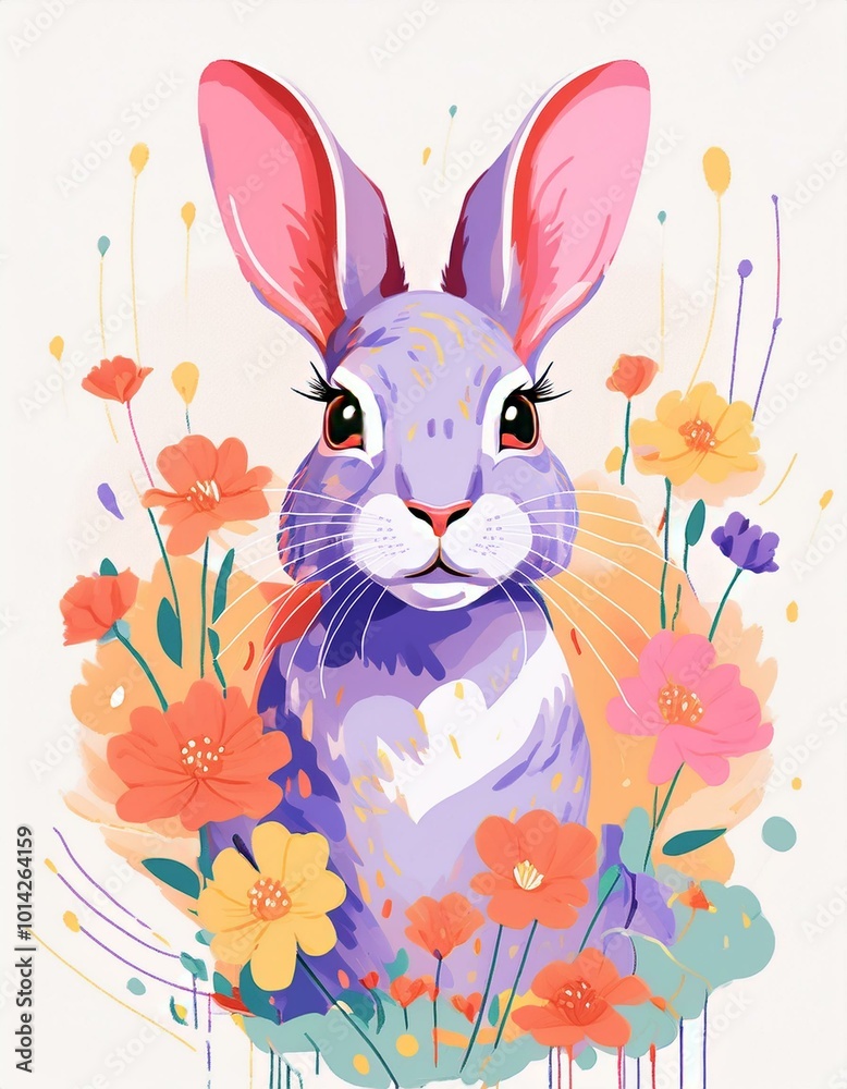Cute purple bunny in flowers Cute purple bunny in flowers