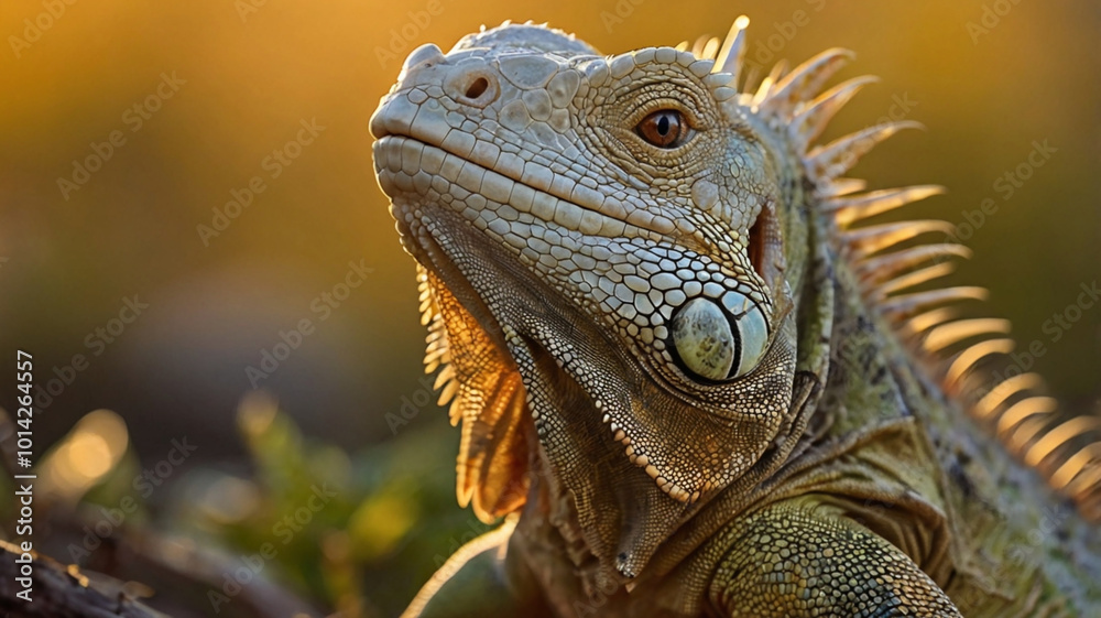 iguana basking in the golden light of sunset iguana basking in the golden light of sunset
