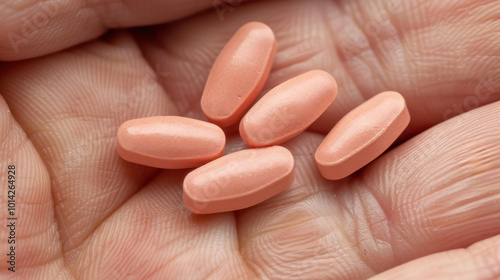 Closeup of a hand holding a B vitamin tablet, showcasing a highquality dietary supplement for optimal health.