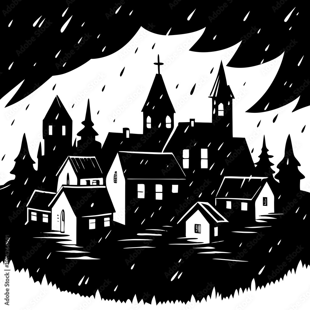Salem village on a rainy dark night Salem village on a rainy dark night