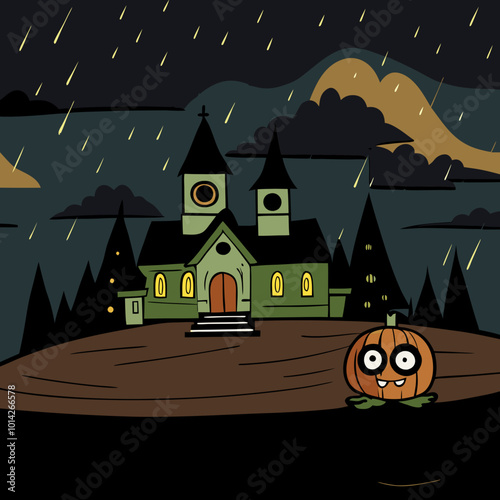 Salem village on a rainy dark night photo