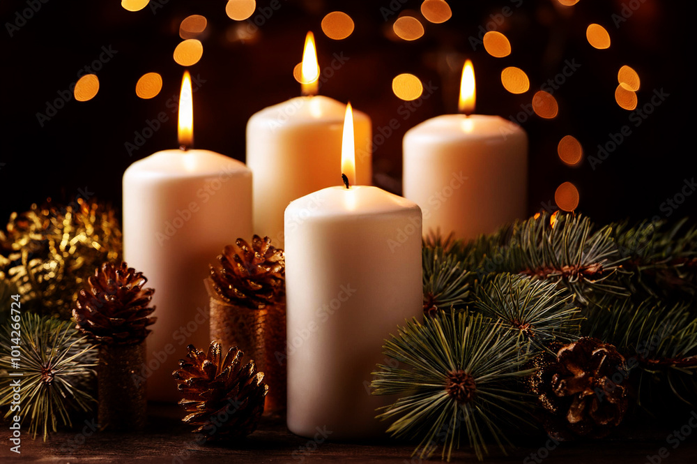 Vier Kerzen sind zu Weihnachten angezündet Vier Kerzen sind zu Weihnachten angezündet