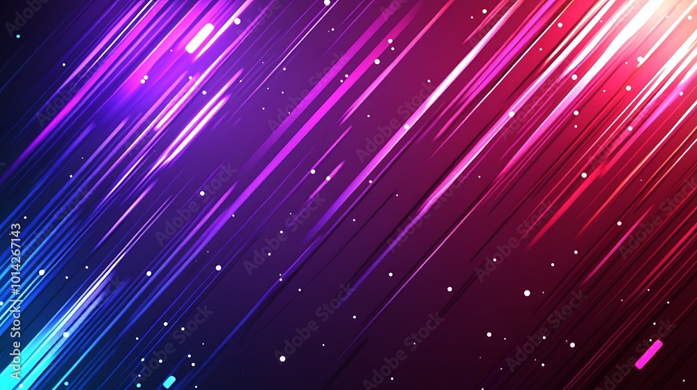 Obraz premium Abstract background with diagonal lines of light in pink, blue, and white on a dark purple background.