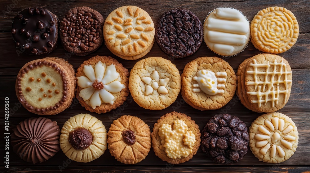 delicious assortment of cookies arranged on a rustic wooden surface showcasing homemade treats with a warm inviting appearance evoking a sense of comfort and nostalgia delicious assortment of cookies arranged on a rustic wooden surface showcasing homemade treats with a warm inviting appearance evoking a sense of comfort and nostalgia