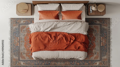 Empty double bed top view