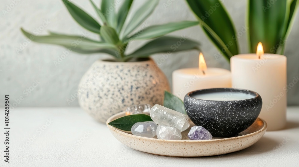 Tranquil Traditional Healing Ambiance with Herbal Teas, Candles, and Crystals Tranquil Traditional Healing Ambiance with Herbal Teas, Candles, and Crystals