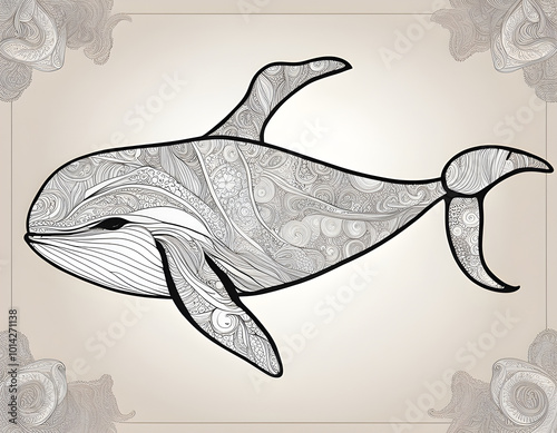 Whale Hand drawn artistically ornamental patterned Whale illustration background photo